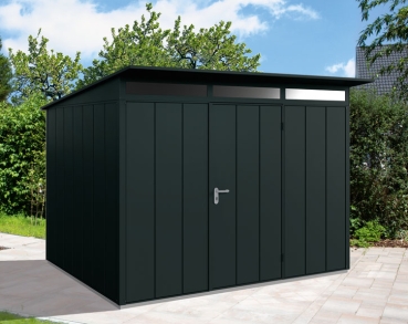 Finnhaus Wolff Metall-Gartenhaus Frey 3024 - Elementhaus - Geräteschuppen - Pultdach - schwarz