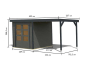 Preview: Karibu Hybrid-Gartenhaus Jupiter 2 B + 2,4m Anbaudach - 19mm Elementhaus - Geräteschuppen - Pultdach - terragrau/anthrazit