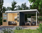 Preview: Karibu Hybrid-Gartenhaus Jupiter 2 C + 2,4m Anbaudach - 19mm Elementhaus - Geräteschuppen - Pultdach - anthrazit/weiss