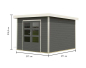 Preview: Karibu Hybrid-Gartenhaus Pluto 6 B - 28mm Elementhaus - Geräteschuppen - Pultdach - terragrau/weiss
