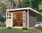 Preview: Karibu Hybrid-Gartenhaus Pluto 6 B - 28mm Elementhaus - Geräteschuppen - Pultdach - terragrau/weiss