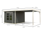 Preview: Karibu Hybrid-Gartenhaus Pluto 6 B + 3m Anbaudach - 28mm Elementhaus - Geräteschuppen - Flachdach - terragrau/weiss