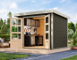 Preview: Karibu Hybrid-Gartenhaus Jupiter 3 B - 19mm Elementhaus - Geräteschuppen - Pultdach - terragrau/weiss