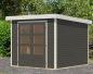 Preview: Karibu Hybrid-Gartenhaus Jupiter 3,5 B - 19mm Elementhaus - Geräteschuppen - Pultdach - terragrau/weiss