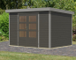 Preview: Karibu Hybrid-Gartenhaus Jupiter 4 B - 19mm Elementhaus - Geräteschuppen - Pultdach - terragrau/grau