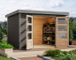 Preview: Karibu Hybrid-Gartenhaus Jupiter 4 B - 19mm Elementhaus - Geräteschuppen - Pultdach - terragrau/grau