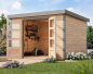 Preview: Karibu Hybrid-Gartenhaus Jupiter 5 A - 19mm Elementhaus - Geräteschuppen - Pultdach - natur/grau