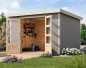 Preview: Karibu Hybrid-Gartenhaus Jupiter 5 D - 19mm Elementhaus - Geräteschuppen - Pultdach - wassergrau/weiss
