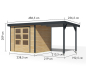 Preview: Karibu Hybrid-Gartenhaus Jupiter 3 A + 2,4m Anbaudach - 19mm Elementhaus - Geräteschuppen - Pultdach - natur/anthrazit