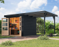 Preview: Karibu Hybrid-Gartenhaus Jupiter 3 C + 2,4m Anbaudach - 19mm Elementhaus - Geräteschuppen - Pultdach - anthrazit/anthrazit