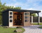 Preview: Karibu Hybrid-Gartenhaus Jupiter 3,5 C + 2,4m Anbaudach - 19mm Elementhaus - Geräteschuppen - Pultdach - anthrazit/anthrazit