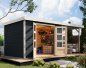 Preview: Karibu Hybrid-Gartenhaus Jupiter 4 C + 2,4m Anbaudach - 19mm Elementhaus - Geräteschuppen - Pultdach - anthrazit/weiss