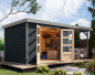 Preview: Karibu Hybrid-Gartenhaus Jupiter 4 C + 2,4m Anbaudach - 19mm Elementhaus - Geräteschuppen - Pultdach - anthrazit/grau