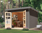 Preview: Karibu Hybrid-Gartenhaus Pluto 6 B - 28mm Elementhaus - Geräteschuppen - Pultdach - terragrau/grau