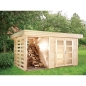 Preview: Wolff Finnhaus Gartenhaus Valentina 4025 mit Seitendach & Kaminholzanbau-Wandset 150 cm