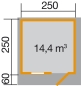 Preview: Weka 45 mm Gartenhaus 131 mit Vordach (60 cm) Sparset inkl. Dachschindeln in drei Grössen
