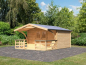 Preview: Karibu Gartenhaus Mühlheim 5 natur mit Vordach 1,8 m inkl. Terrasse