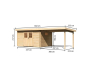 Preview: Karibu Gartenhaus Torgau 4 natur mit Anbaudach 3 m
