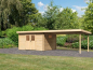 Preview: Karibu Gartenhaus Torgau 4 natur mit Anbaudach 4 m