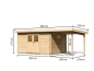 Preview: Karibu Gartenhaus Torgau 5 natur mit Anbaudach 2 m in 40mm
