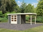 Preview: Karibu Woodfeeling Gartenhaus Askola 4 in terragrau mit Anbaudach 2,40 Meter