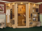 Preview: KARIBU RIONA Premium Massivholzsauna Eckeinstieg 40mm