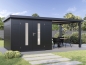 Preview: Finnhaus Wolff Metall-Gartenhaus Elvar 6030 + 3m Anbaudach - Elementhaus - Geräteschuppen - Flachdach - anthrazit