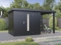 Preview: Finnhaus Wolff Metall-Gartenhaus Thorin 3924 + 1,5m Anbaudach - Elementhaus - Geräteschuppen - Flachdach - anthrazit