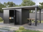 Preview: Finnhaus Wolff Metall-Gartenhaus Thorin 5424 + 2,4m Anbaudach - Elementhaus - Geräteschuppen - Flachdach - anthrazit