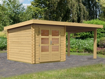 Preview: Woodfeeling Blockbohlenhaus Bastrup 4 mit Schleppdach 3 Meter