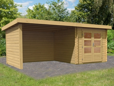 Preview: Woodfeeling Blockbohlenhaus Bastrup 4 mit Schleppdach Rück- und Seitenwand