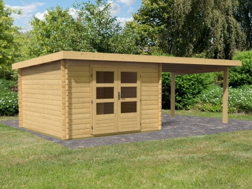 Woodfeeling Blockbohlenhaus Bastrup 5 mit 300 cm Schleppdach
