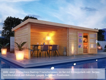 Preview: Woodfeeling Blockbohlenhaus Bastrup 7 mit 300 cm Schleppdach und Rück- und Seitenwand