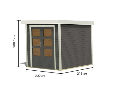 Karibu Hybrid-Gartenhaus Jupiter 2 B - 19mm Elementhaus - Geräteschuppen - Pultdach - terragrau/weiss