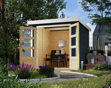 Karibu Hybrid-Gartenhaus Jupiter 2 C - 19mm Elementhaus - Geräteschuppen - Pultdach - anthrazit/weiss