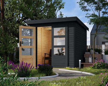 Karibu Hybrid-Gartenhaus Jupiter 2 C - 19mm Elementhaus - Geräteschuppen - Pultdach - anthrazit/anthrazit