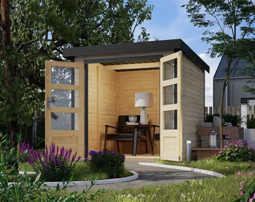 Karibu Hybrid-Gartenhaus Jupiter 2 D - 19mm Elementhaus - Geräteschuppen - Pultdach - wassergrau/anthrazit