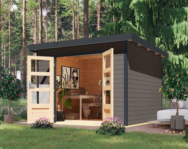 Karibu Hybrid-Gartenhaus Pluto 6 B - 28mm Elementhaus - Geräteschuppen - Pultdach - terragrau/anthrazit
