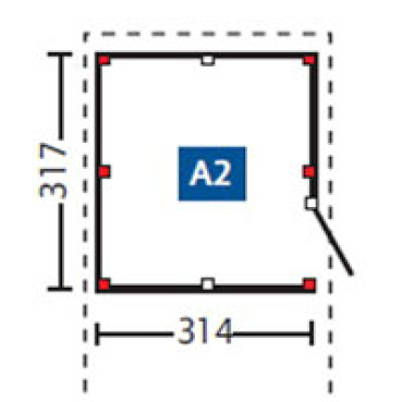 Preview: Abstellraum A2 314x317cm für Durchfahrtsbreite bis 291cm