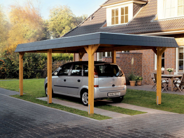Preview: Skanholz Leimholz-Einzel-Carport Wendland 362 x 870cm mit Abstellraum