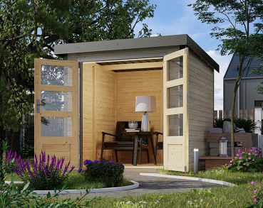 Karibu Hybrid-Gartenhaus Jupiter 2 D - 19mm Elementhaus - Geräteschuppen - Pultdach - wassergrau/grau