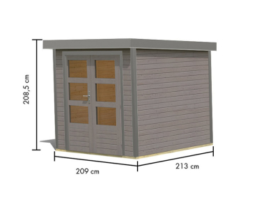 Preview: Karibu Hybrid-Gartenhaus Jupiter 2 D - 19mm Elementhaus - Geräteschuppen - Pultdach - wassergrau/grau