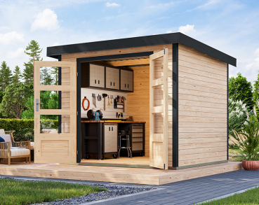 Karibu Hybrid-Gartenhaus Jupiter 3 A - 19mm Elementhaus - Geräteschuppen - Pultdach - natur/anthrazit