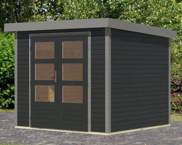 Preview: Karibu Hybrid-Gartenhaus Jupiter 3 C - 19mm Elementhaus - Geräteschuppen - Flachdach - anthrazit/grau