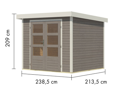 Preview: Karibu Hybrid-Gartenhaus Jupiter 3 D - 19mm Elementhaus - Geräteschuppen - Pultdach - wassergrau/weiss