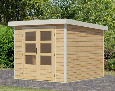 Karibu Hybrid-Gartenhaus Jupiter 3,5 A - 19mm Elementhaus - Geräteschuppen - Pultdach - natur/weiss