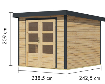 Karibu Hybrid-Gartenhaus Jupiter 3,5 A - 19mm Elementhaus - Geräteschuppen - Pultdach - natur/anthrazit