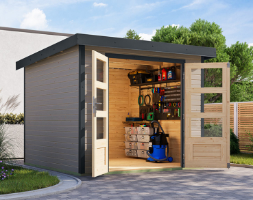 Karibu Hybrid-Gartenhaus Jupiter 3,5 D - 19mm Elementhaus - Geräteschuppen - Pultdach - wassergrau/anthrazit