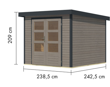 Karibu Hybrid-Gartenhaus Jupiter 3,5 D - 19mm Elementhaus - Geräteschuppen - Pultdach - wassergrau/anthrazit