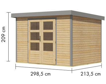 Karibu Hybrid-Gartenhaus Jupiter 4 A - 19mm Elementhaus - Geräteschuppen - Pultdach - natur/grau